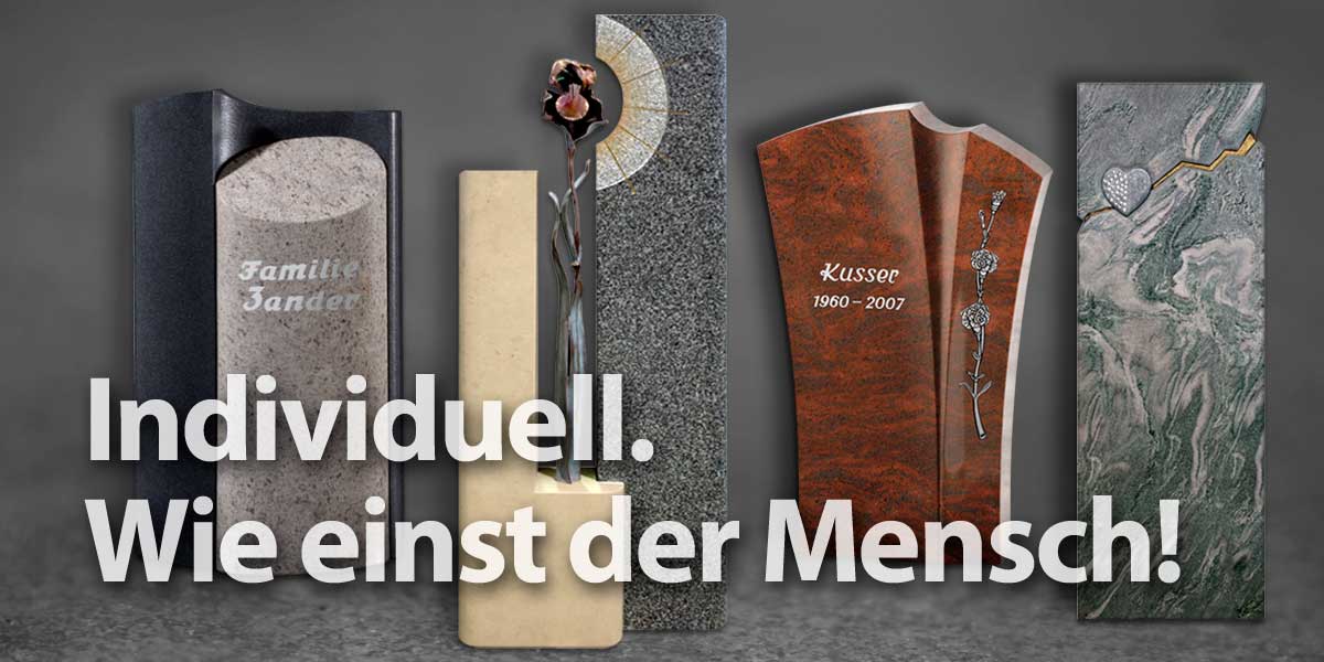 Grabsteine - individuell gestaltet mit Stein, Glas, Bronze